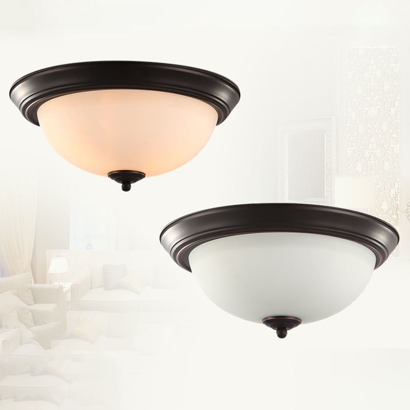 13" Wide Bowl Flush Mount Classic Glass and Bronze Flush Ceiling Light for Bedroom