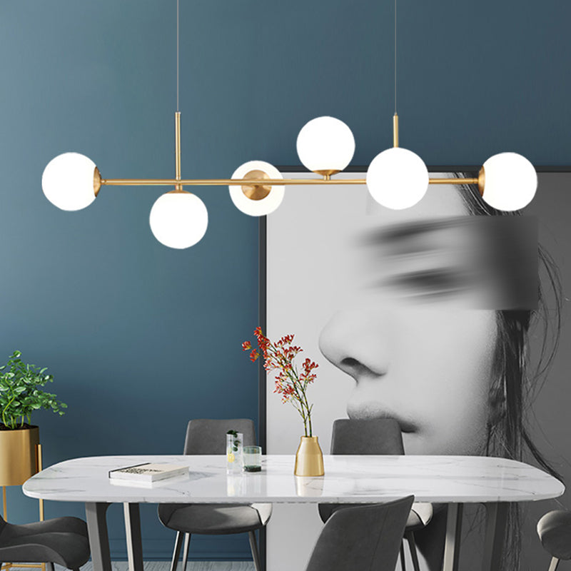 Nordic Round Island Lighting Fixture Glass Dinning Room Island Ceiling Light in Gold