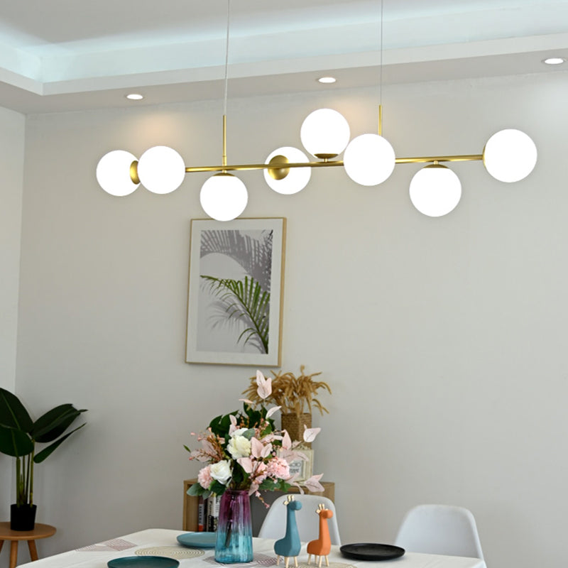 Nordic Round Island Lighting Fixture Glass Dinning Room Island Ceiling Light in Gold