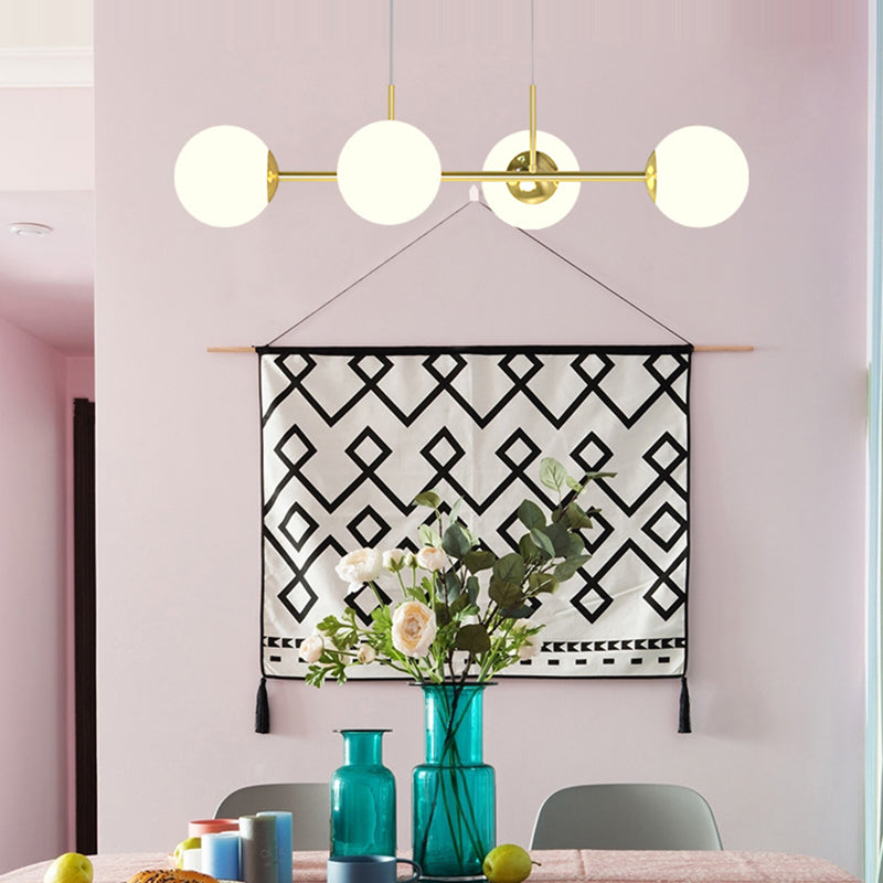 Nordic Round Island Lighting Fixture Glass Dinning Room Island Ceiling Light in Gold