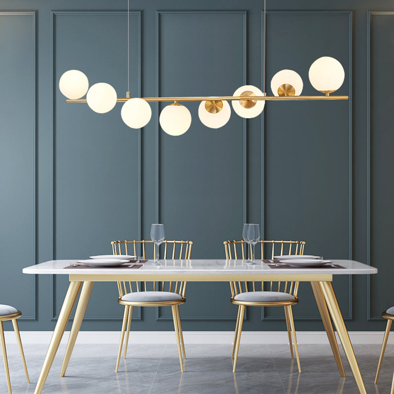 Nordic Round Island Lighting Fixture Glass Dinning Room Island Ceiling Light in Gold