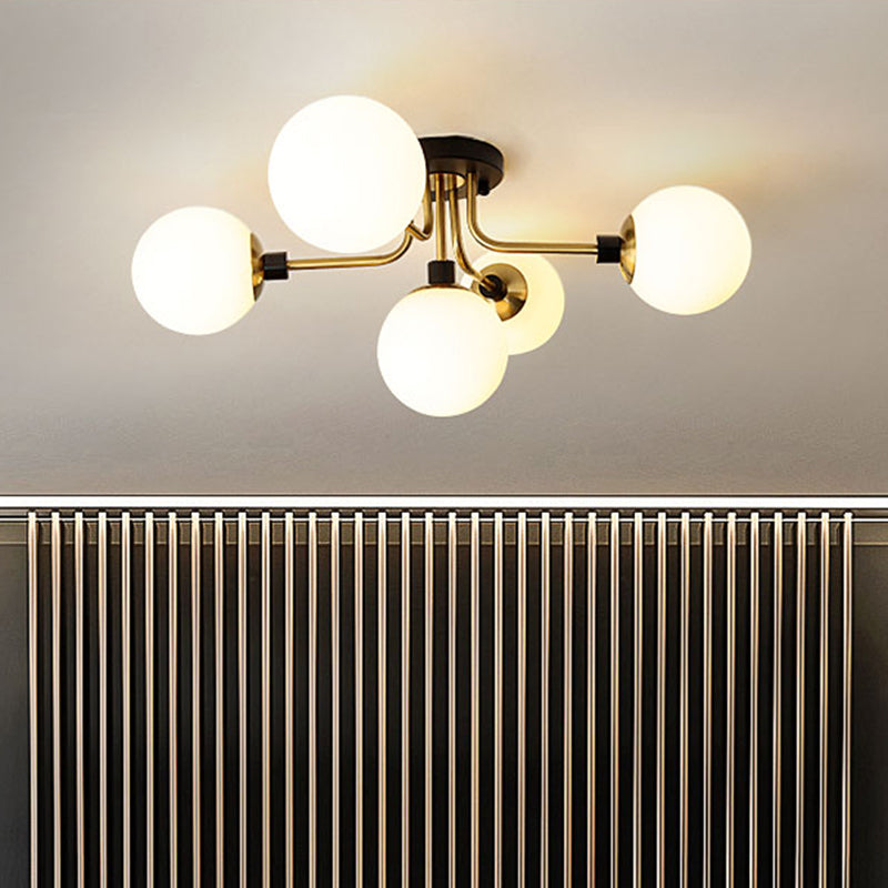 Luz de techo de semi-ras de oro con estilos de simpleza de sombra de vidrio de globo para sala de estar