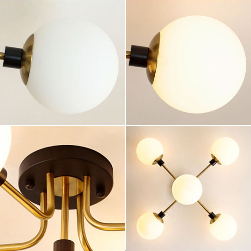 Luz de techo de semi-ras de oro con estilos de simpleza de sombra de vidrio de globo para sala de estar