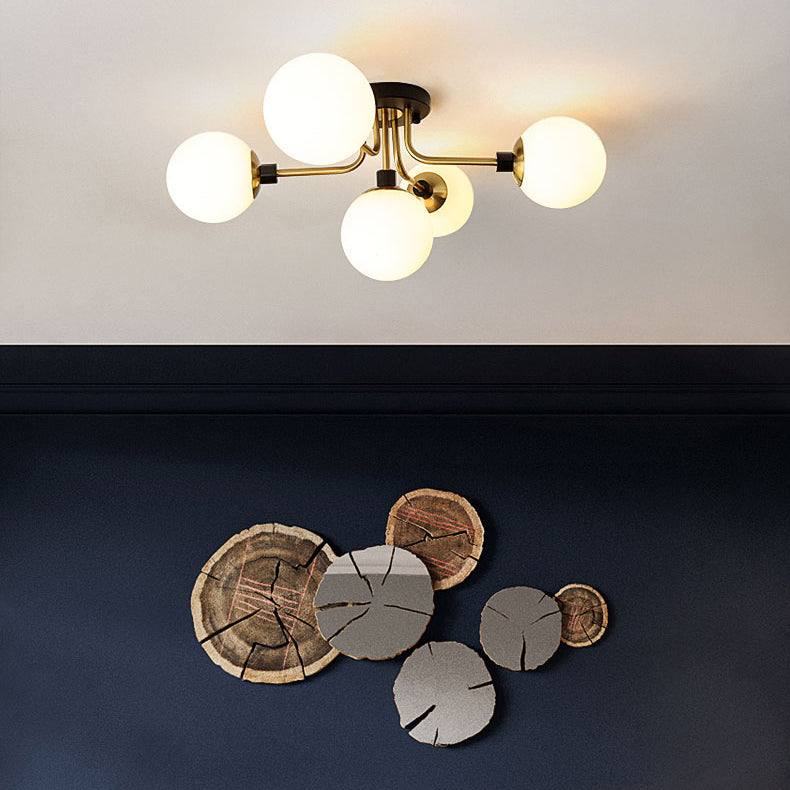 Luz de techo de semi-ras de oro con estilos de simpleza de sombra de vidrio de globo para sala de estar