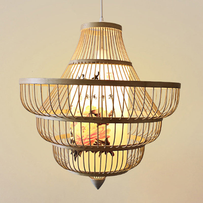 Asia Bamboo Hanging Ceiling Light 1-Light Spinning Top Ceiling Pendant Light