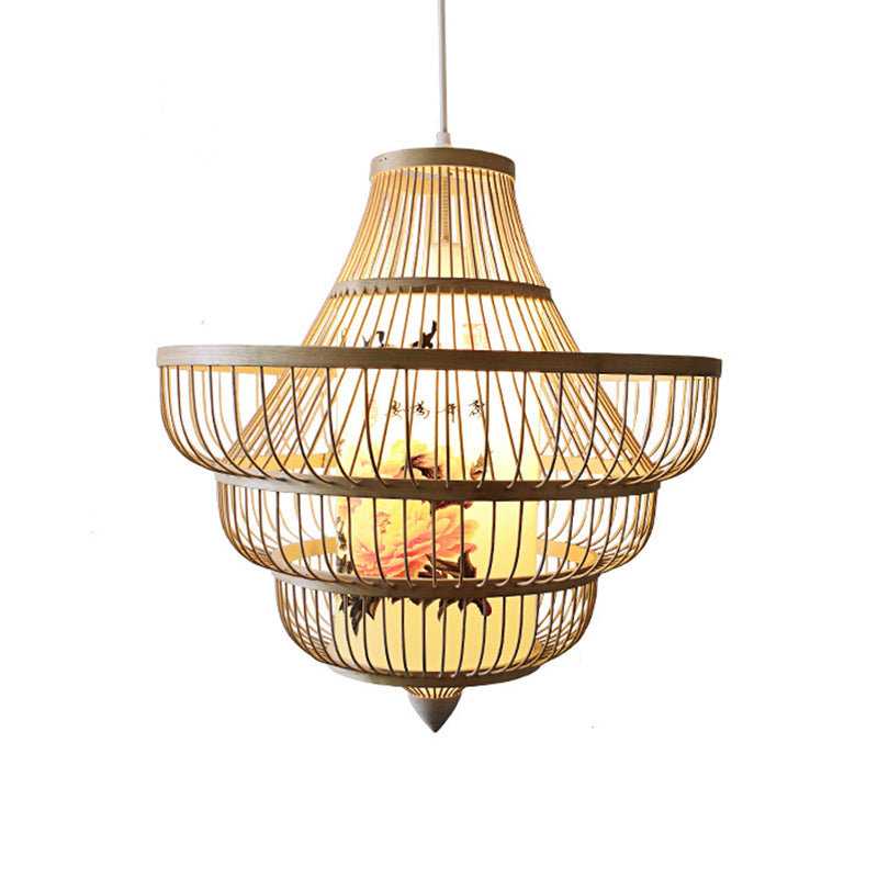 Asia Bamboo Hanging Ceiling Light 1-Light Spinning Top Ceiling Pendant Light