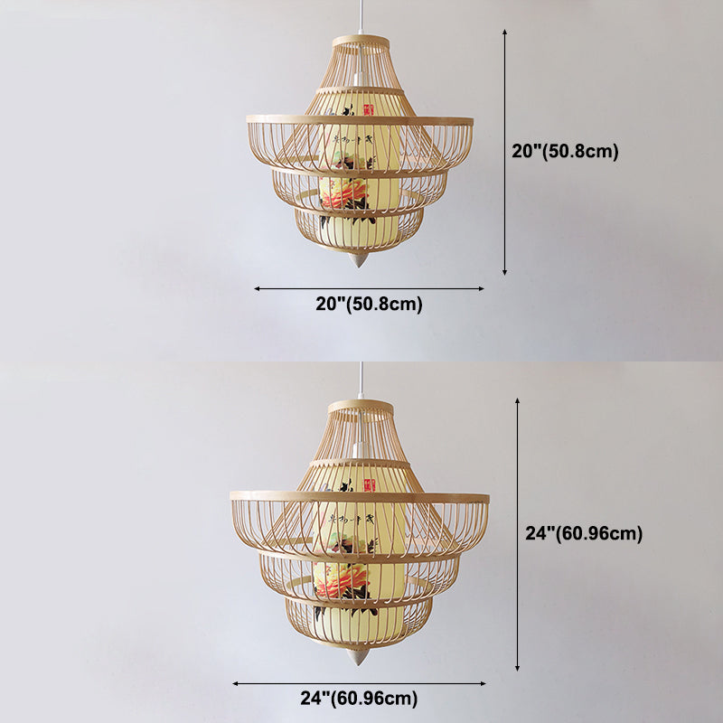 Asia Bamboo Hanging Ceiling Light 1-Light Spinning Top Ceiling Pendant Light