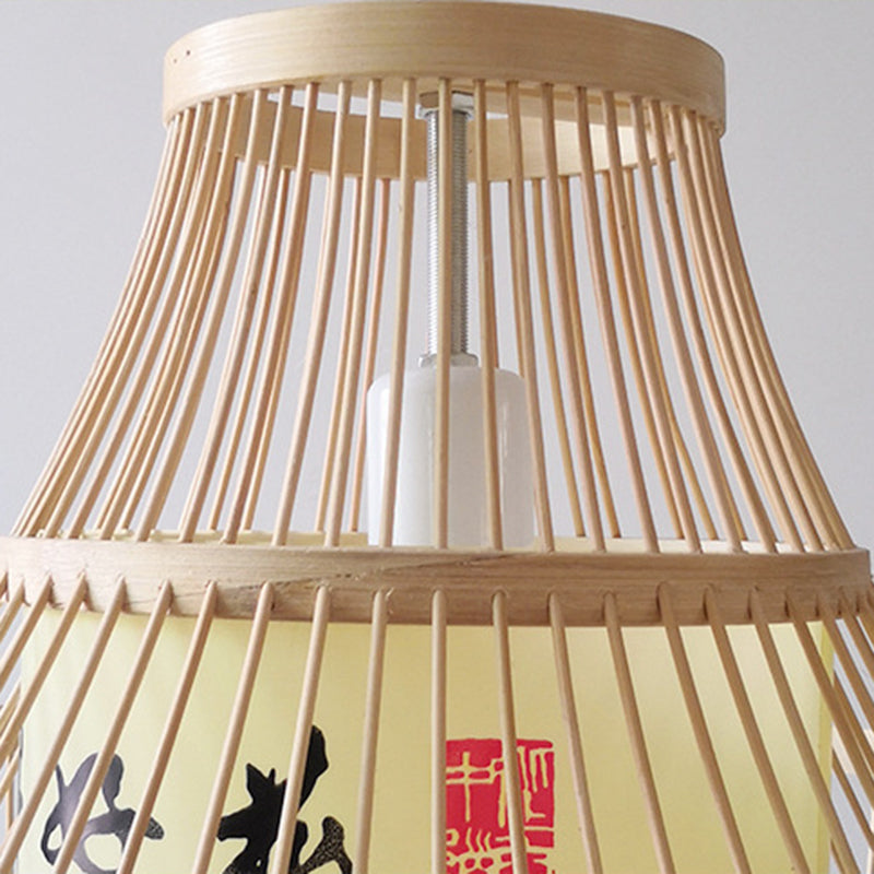 Asia Bamboo Hanging Ceiling Light 1-Light Spinning Top Ceiling Pendant Light