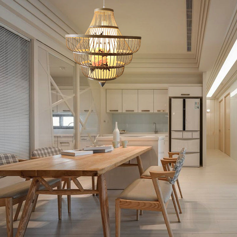 Asia Bamboo Hanging Ceiling Light 1-Light Spinning Top Ceiling Pendant Light