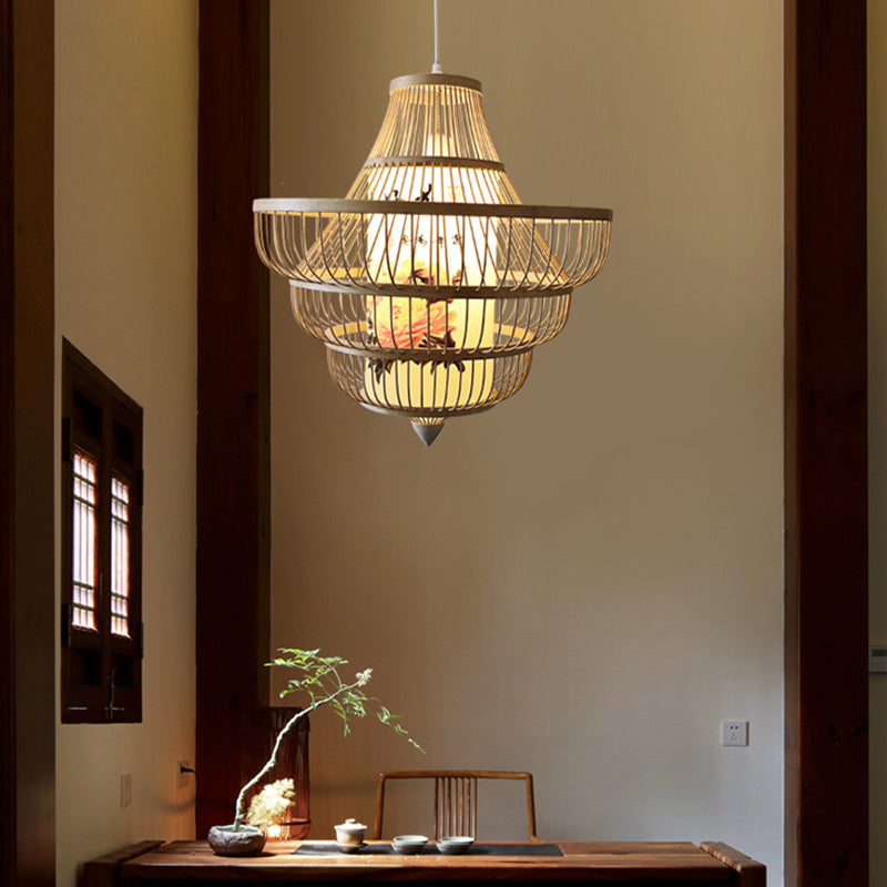 Asia Bamboo Hanging Ceiling Light 1-Light Spinning Top Ceiling Pendant Light