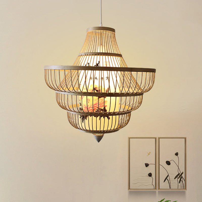 Asia Bamboo Hanging Ceiling Light 1-Light Spinning Top Ceiling Pendant Light