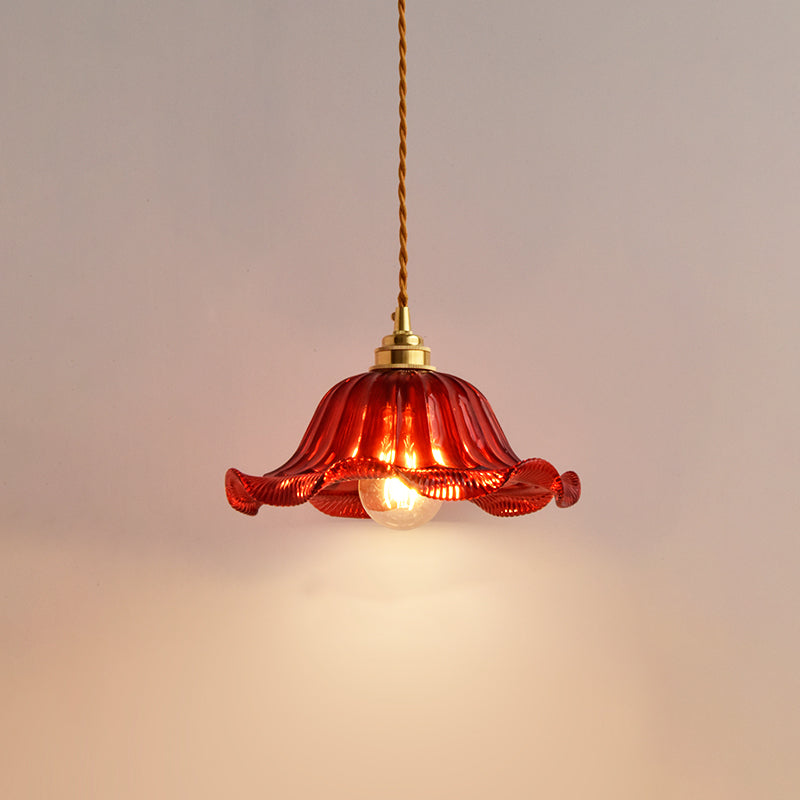 1-Light Ripped Shade Hanging Lamp, Contemporary Ribbed Glass Hanging Light