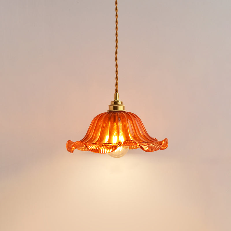 1-Light Ripped Shade Hanging Lamp, Contemporary Ribbed Glass Hanging Light