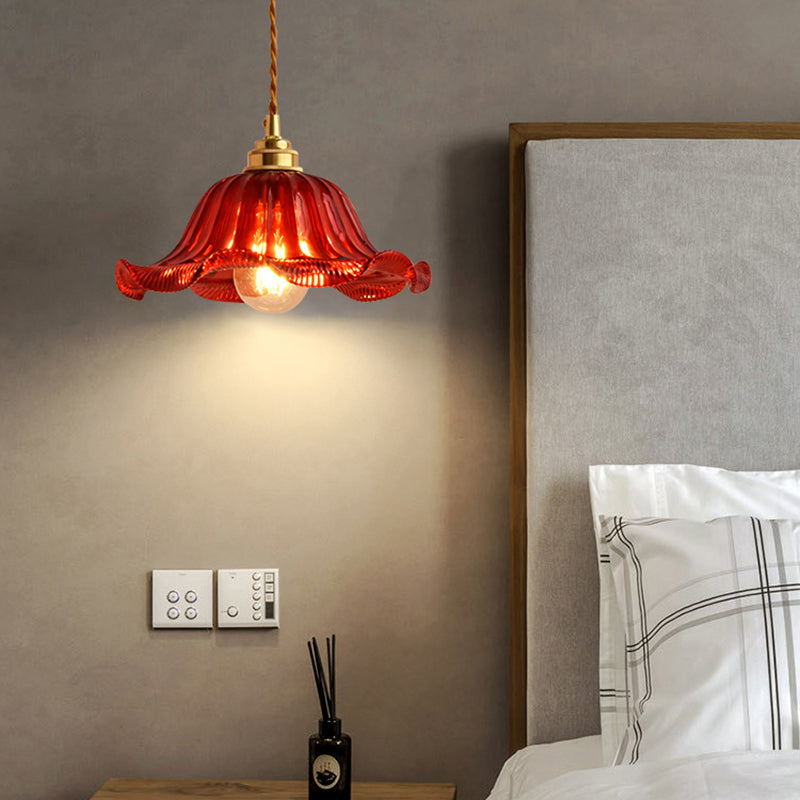 1-Light Ripped Shade Hanging Lamp, Contemporary Ribbed Glass Hanging Light