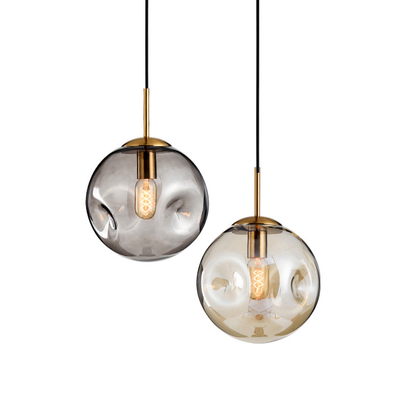 Modern Creative Single Pendant Light Electroplate Metal Globe Hanging Lamp with Glass Shade