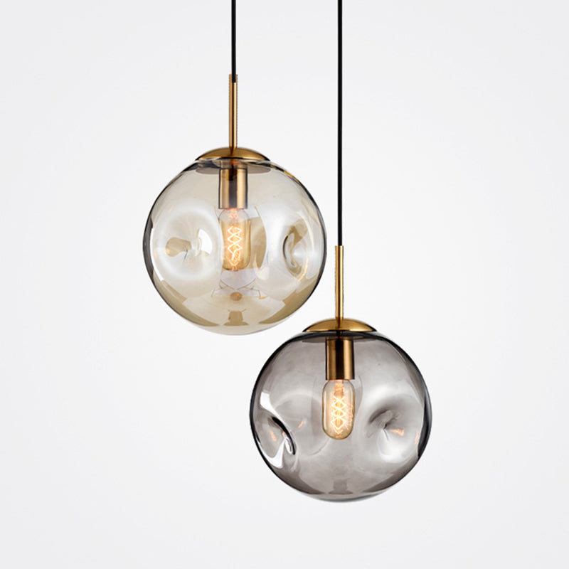Modern Creative Single Pendant Light Electroplate Metal Globe Hanging Lamp with Glass Shade