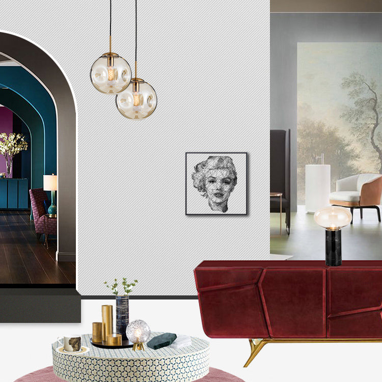 Modern Creative Single Pendant Light Electroplate Metal Globe Hanging Lamp with Glass Shade