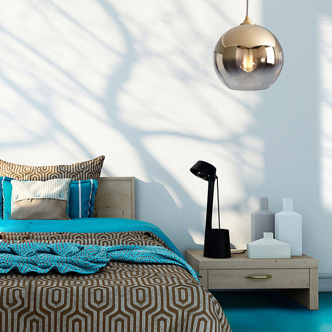 Modern Luxury Indoor Pendant Light Wrought Iron Globe Hanging Lamp with Glass Shade