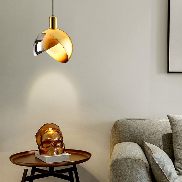 Glass Gold Hanging Lamp in Modern Artistic Style Wrought Iron Globe Pendant Light for Dining Room