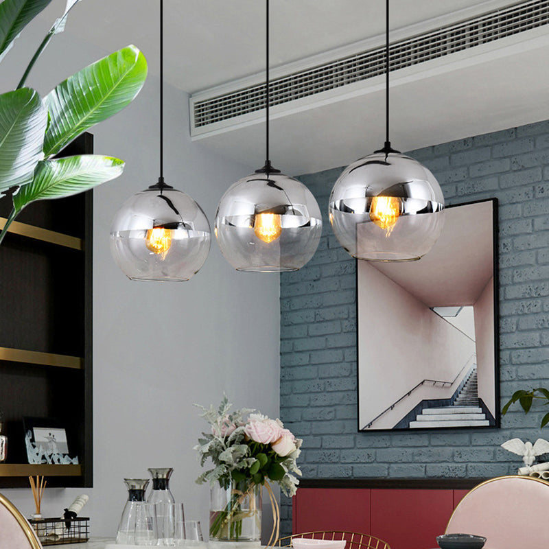 Wrought Iron Indoor Hanging Lamp in Modern Creative Style Globe Glass Pendant Light for Dining Room