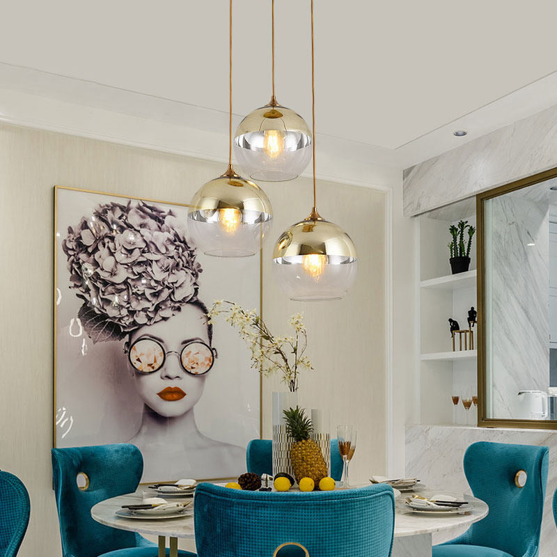 Wrought Iron Indoor Hanging Lamp in Modern Creative Style Globe Glass Pendant Light for Dining Room