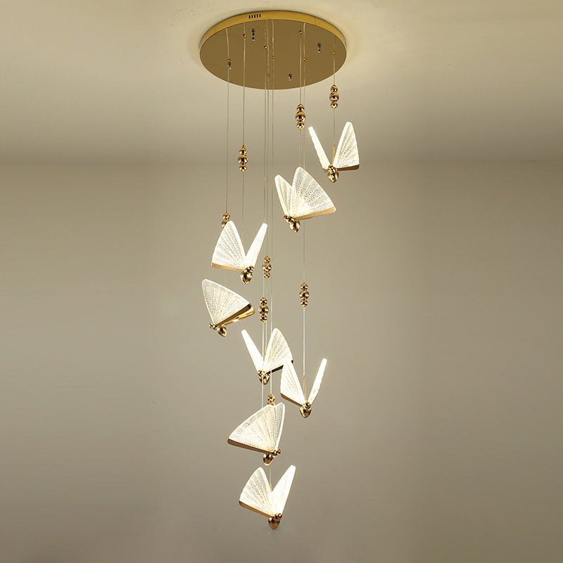 Modern Luxury Butterfly Pendant Light Aluminium Indoor LED Hanging Lamp with Acrylic Shade