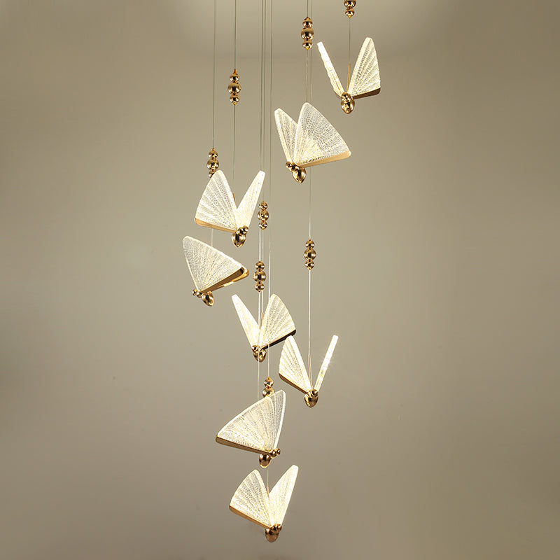 Modern Luxury Butterfly Pendant Light Aluminium Indoor LED Hanging Lamp with Acrylic Shade