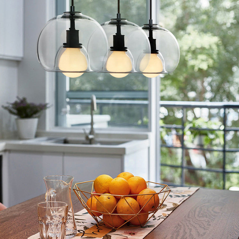 Glass Black Hanging Lamp in Modern Creative Style Lacquered Iron Globe Pendant Light for Dining Room