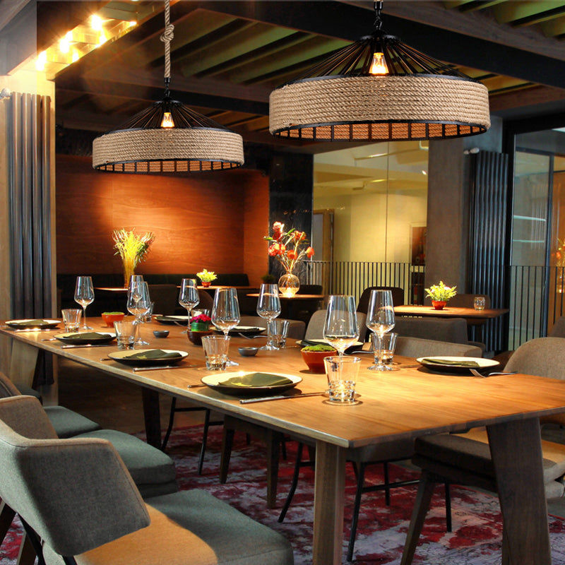 Industrial Rope Commercial Pendant Lighting Drum 1-Light Pendant Ceiling Lights