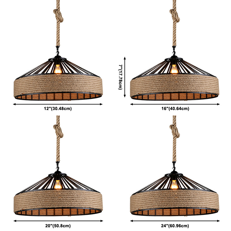 Industrial Rope Commercial Pendant Lighting Drum 1-Light Pendant Ceiling Lights