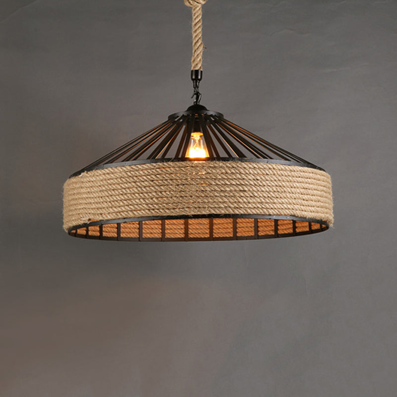 Industrial Rope Commercial Pendant Lighting Drum 1-Light Pendant Ceiling Lights