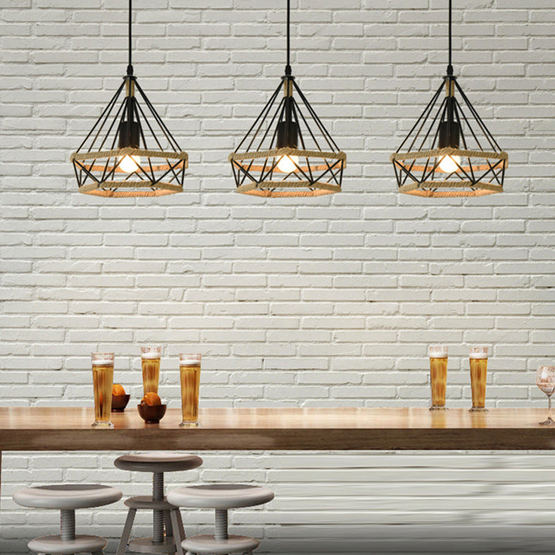 Prism Cage Rope Hanging Light Fixture 1-Light Industrial Pendant Lighting Fixtures