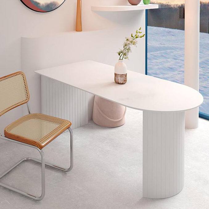Mesa de comedor de forma irregular blanca, mesa isla de madera con pedestal doble para restaurante