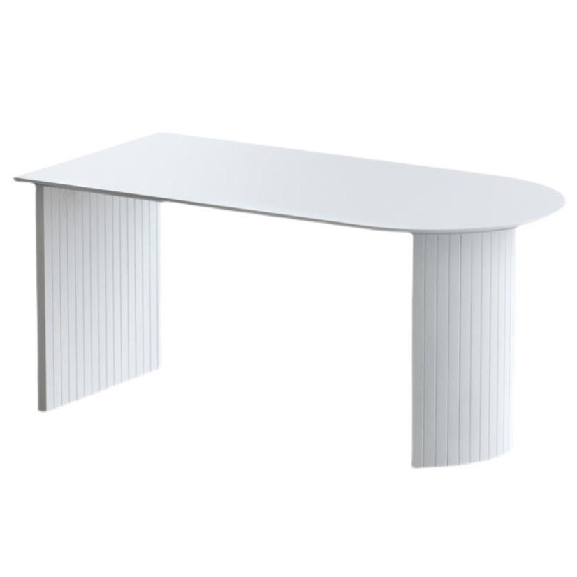 Mesa de comedor de forma irregular blanca, mesa isla de madera con pedestal doble para restaurante