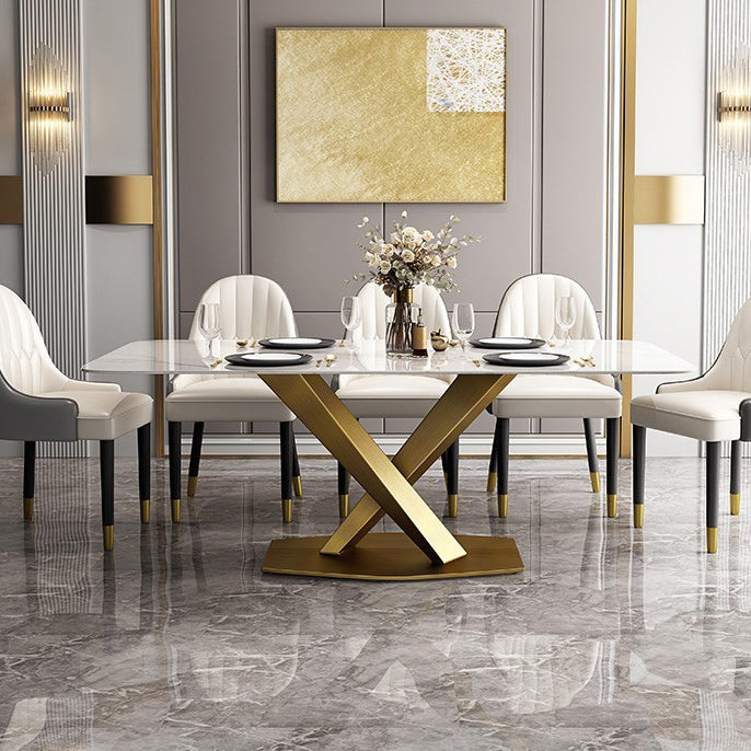 Metal Contemporary Rectangular Table Sintered Stone Table for Dining Room