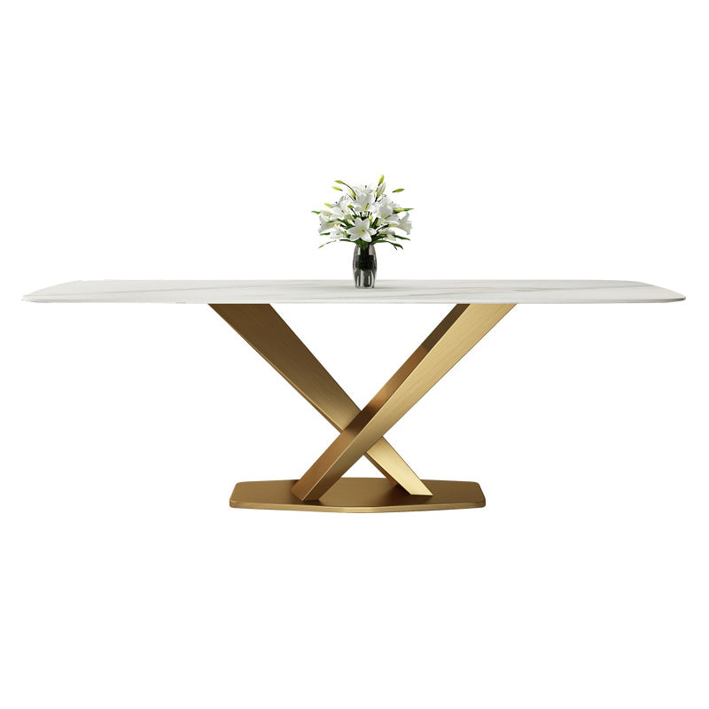 Metal Contemporary Rectangular Table Sintered Stone Table for Dining Room