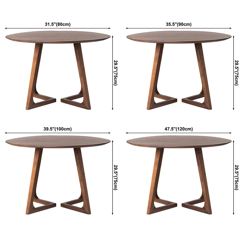 Round Pedestal Casual Dining Table Brown Tone Fixed Table with Pinewood Solid Wood