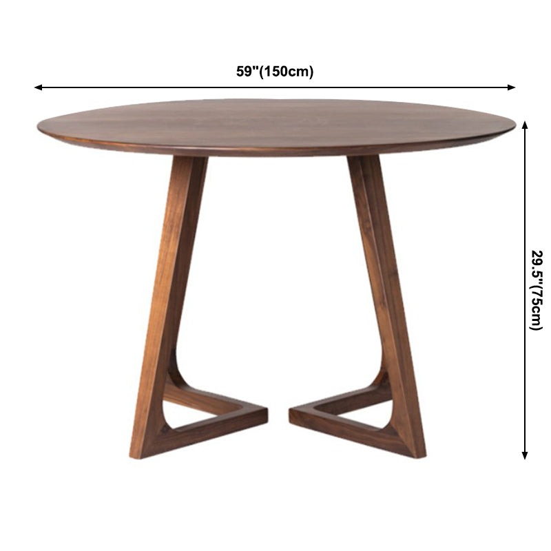 Round Pedestal Casual Dining Table Brown Tone Fixed Table with Pinewood Solid Wood
