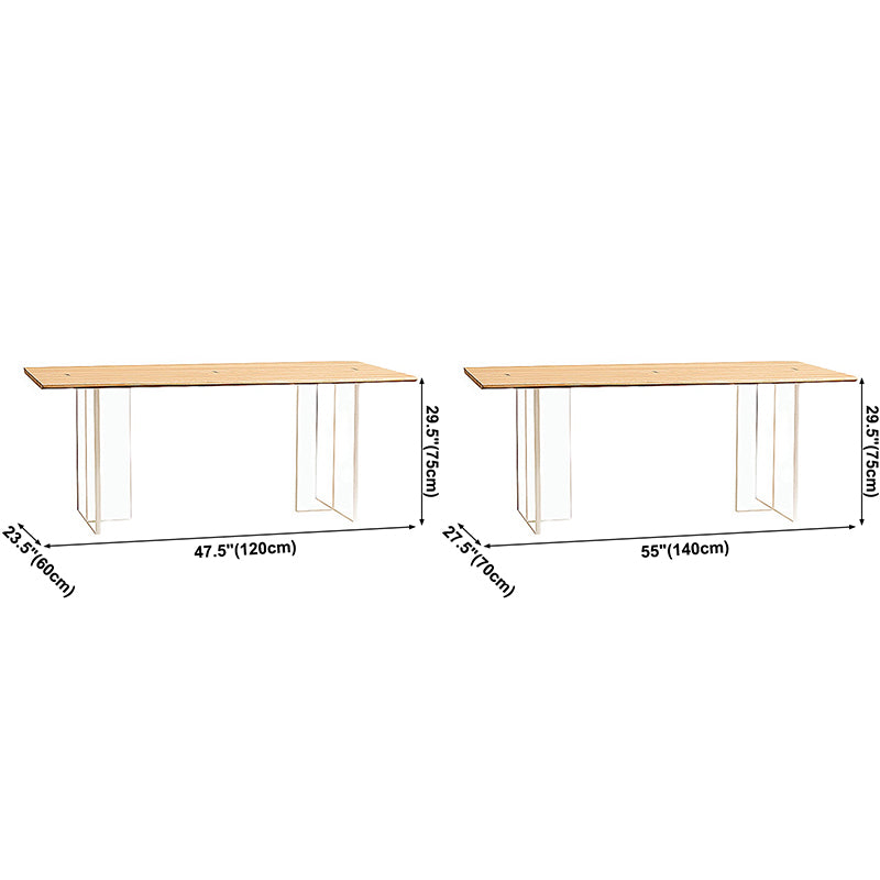Modern Pine Solid Wood Table Rectangle Dining Table with Acrylic Double Pedestal Base