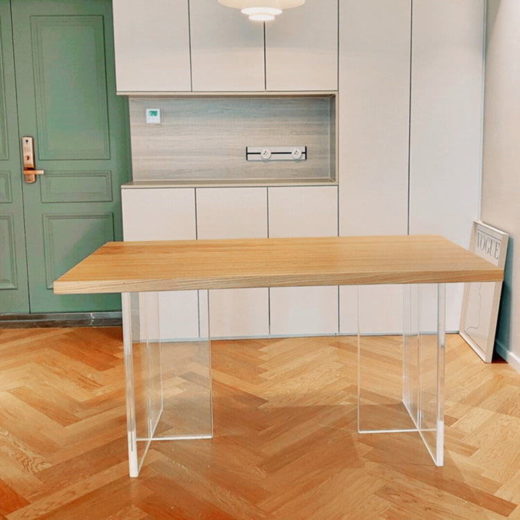 Modern Pine Solid Wood Table Rectangle Dining Table with Acrylic Double Pedestal Base