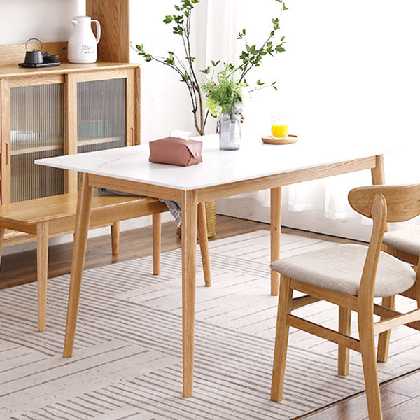 Mesa de comedor de piedra sinterizada moderna Mesa rectangular con madera maciza de cuatro patas
