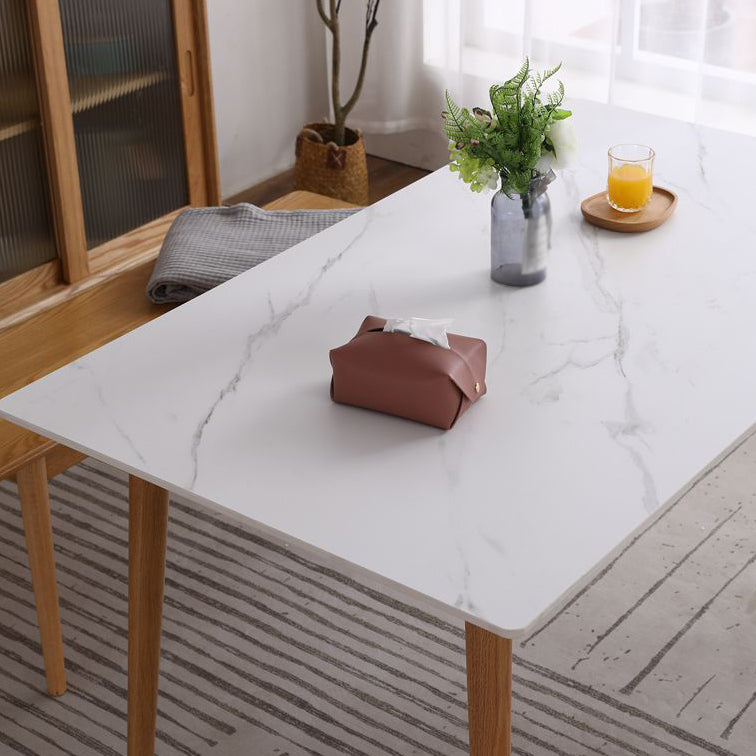 Mesa de comedor de piedra sinterizada moderna Mesa rectangular con madera maciza de cuatro patas