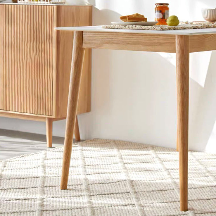 Mesa de comedor de piedra sinterizada moderna Mesa rectangular con madera maciza de cuatro patas