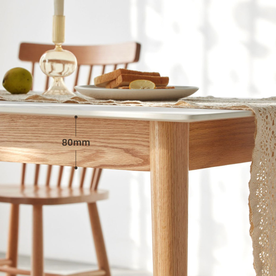 Mesa de comedor de piedra sinterizada moderna Mesa rectangular con madera maciza de cuatro patas