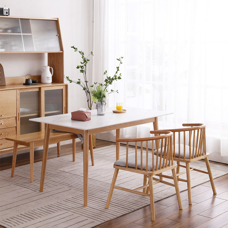 Mesa de comedor de piedra sinterizada moderna Mesa rectangular con madera maciza de cuatro patas