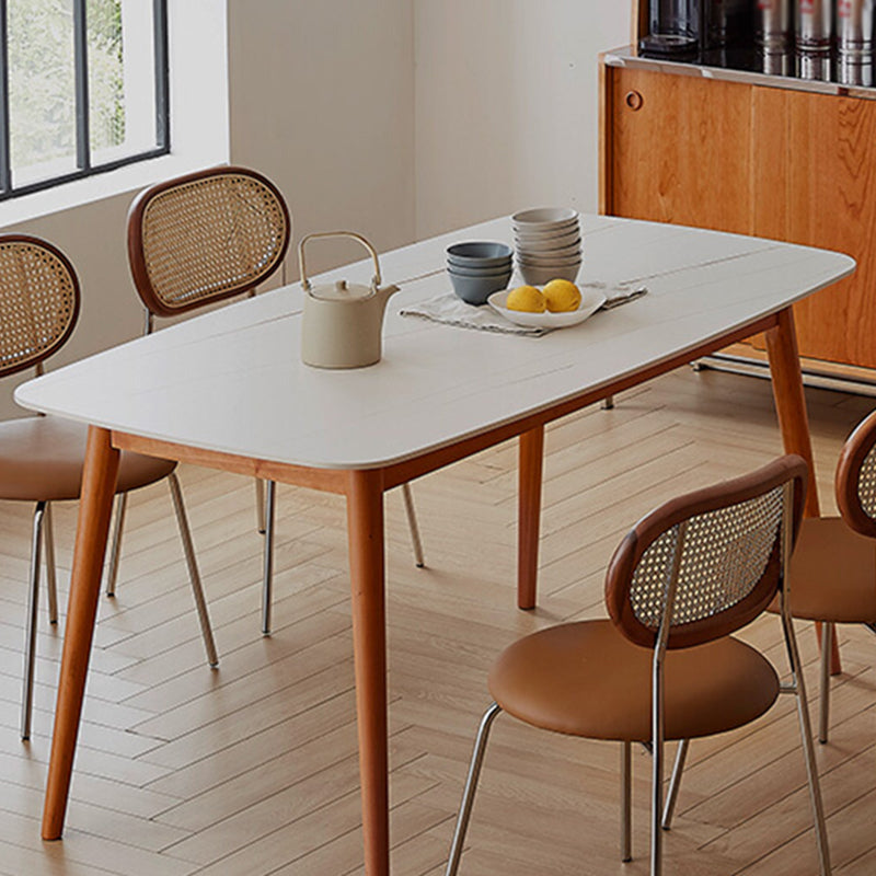 Sintered Stone Top Dining Table Rectangle Table with Wooden Base and 4 Legs