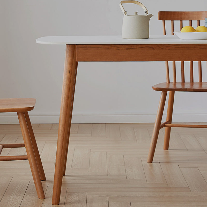 Sintered Stone Top Dining Table Rectangle Table with Wooden Base and 4 Legs