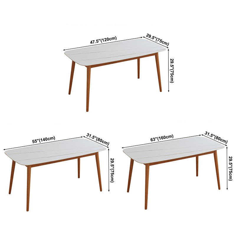 Sintered Stone Top Dining Table Rectangle Table with Wooden Base and 4 Legs
