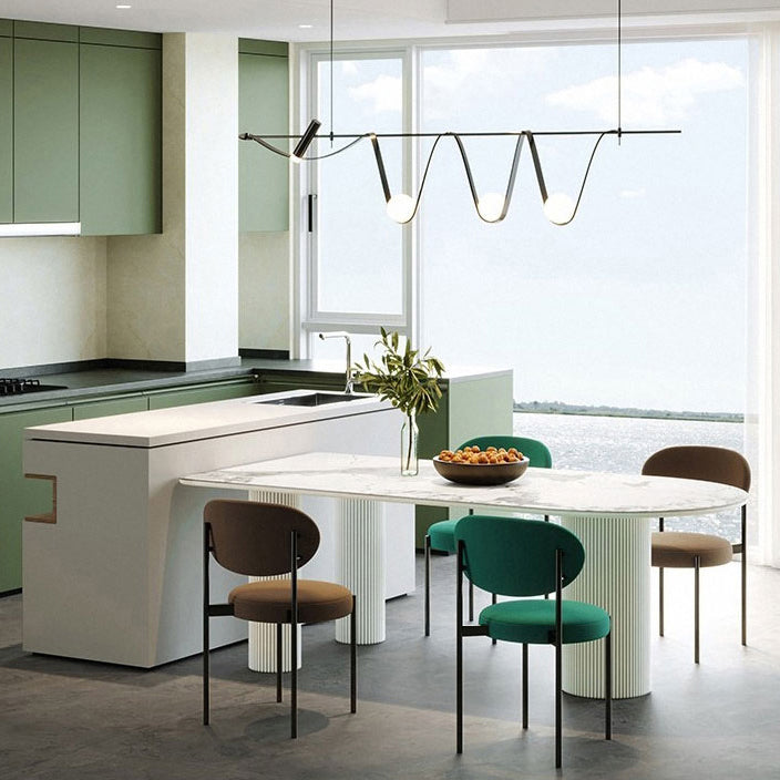 Metal Contemporary Free Form Dining Table Marble Top Table for Dining Room and Kitchen