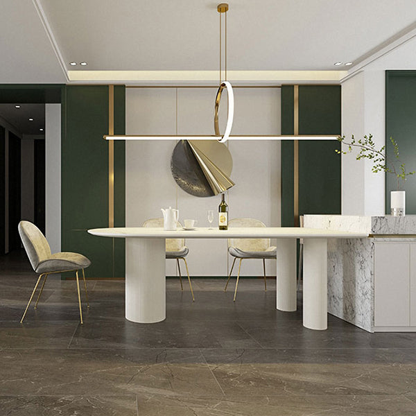 Metal Contemporary Free Form Dining Table Marble Top Table for Dining Room and Kitchen